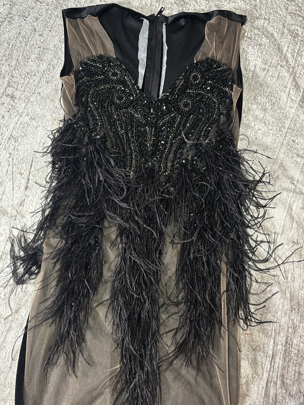 Black Beaded Feather Cocktail Dress
